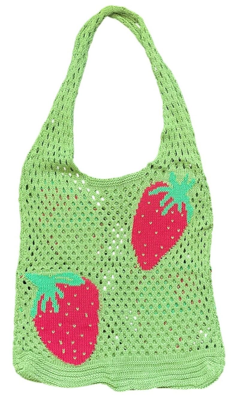 🍓 Strawberry Mesh Purse - Red and Green - Machine Crochet Market Bag 🍓